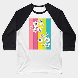 Tropical Stripes and Flowers Baseball T-Shirt